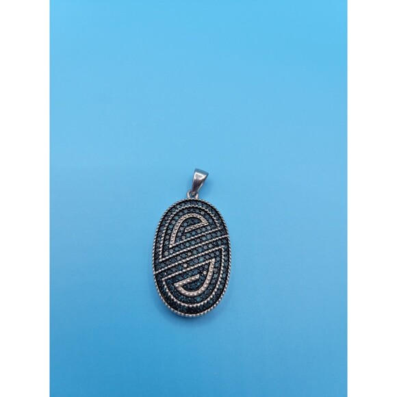 Modern Sterling Silver Oval Swirl Blue Diamond 1.40 ctw Pendant by SJ - Picture 4 of 16